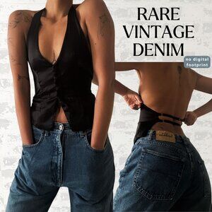 Rare Vintage Denim: Low-rise Super Baggy Dark-Wash CBC Jeans; Thrifted in Italy